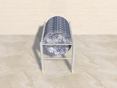 Decorative Blue And White Pattern Cabinets With Shelves On Light Colored Floor And Walls 3d model