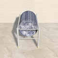 Decorative Blue And White Pattern Cabinets With Shelves On Light Colored Floor And Walls