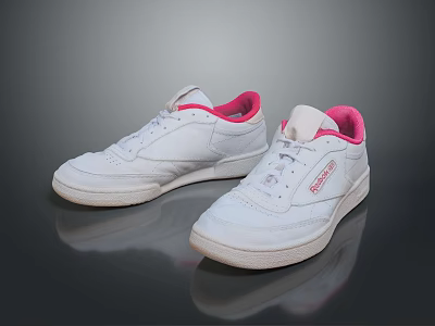 White Casual Fashion Sneakers With Pink Inner Lining And Comfortable Design 3d model
