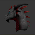 Gray Dragon Head Featuring Red Neck Horns Spikes And Blue Eyes