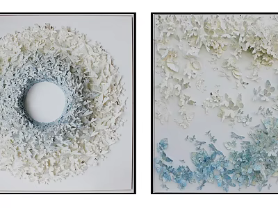 Abstract Textured Wall Art With Circular And Irregular White Light Blue Patterns 3d model