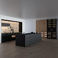 Modern Kitchen Interior With Black Cabinets Wooden Elements And Central Island Counter