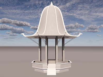 White Pavilion With Pointed Roof Under Blue Sky And White Clouds On Gray Ground 3d model