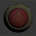 Artillery Weapon With Green Body Red Top Yellow Stripes Circular Holes and Red Base