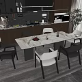 Modern Dining Table Set With White Tabletop Gray And White Chairs And Fruit Vase 3d model