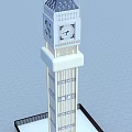Modern Clock Tower With White Exterior And Decorative Patterns Against Blue Sky 3d model