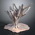 Natural Wood And Stone Tree Stump Sculpture With Textured Base And Branch Details