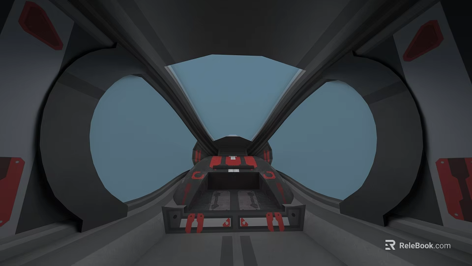 Modern Futuristic Interior Design With Black Red Seats And Large Windows 3d model 