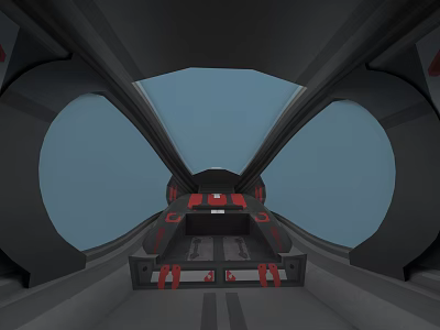 Modern Futuristic Interior Design With Black Red Seats And Large Windows 3d model