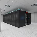 Data Center Room Interior With Rows Of Black Server Racks And Ceiling Lights 3d model