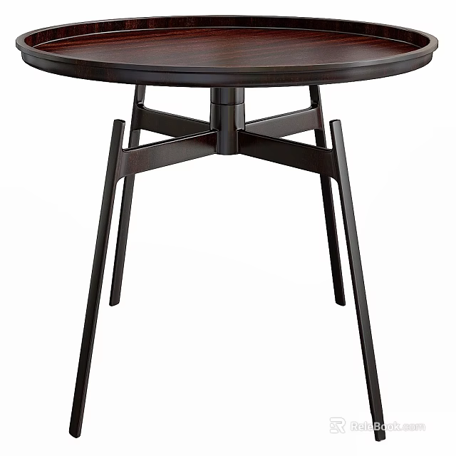 Modern Dark Wooden Round Dining Table With Crossed Thin Legs Design 3d model