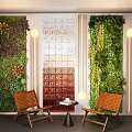 Floral Display Design With Green Plant Walls Decorative Wall Wooden Chairs Table And Soft Lighting