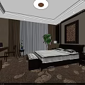Elegant Hotel Room Interior With King Bed Decorative Painting Green Plant And Carpet