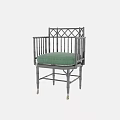 Lattice Back Dining Chairs With Black Frame Railed Armrests And Green Padded Seat