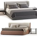 Modern Double Bed With Gray Beige Bedding Headboard And Nightstands 3d model