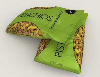 Fresh Persian Passion Pistachios In Vibrant Green Packaging With Nut Kernels 3d model
