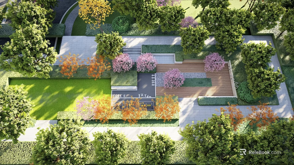 Elegant Garden Landscape With Lush Greenery Colorful Flowers And Stone Pathway 3d model 