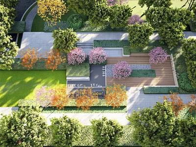 Elegant Garden Landscape With Lush Greenery Colorful Flowers And Stone Pathway 3d model