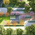 Elegant Garden Landscape With Lush Greenery Colorful Flowers And Stone Pathway