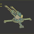 Futuristic Blue Mechanical Turret With Dual Barrels And Rotating Base