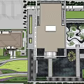 Modern Architecture Residential Area Courtyard Curved Waterscape Curved View Wall Tree Pool Gate Entrance 3d model