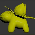 Cute Green Animated Creature Character With Pink Flower Green Leaves On Back And Spotted Body