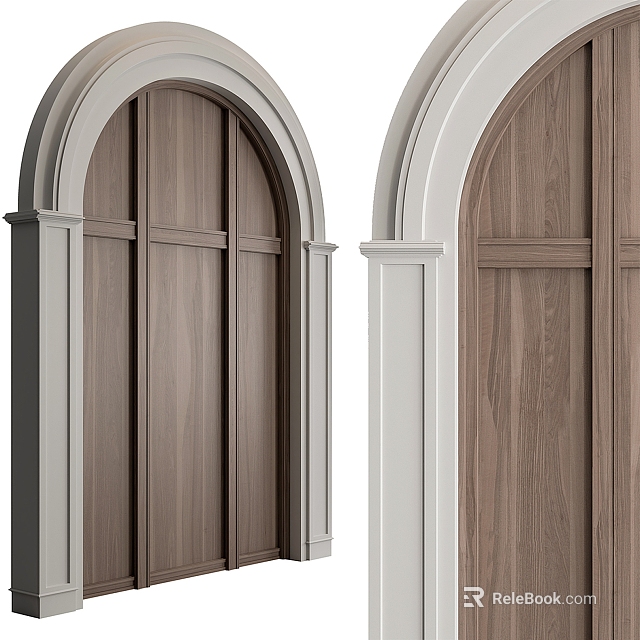 Contrasting Wooden Door Arch Design With White Frame For Interior Spaces 3d model 