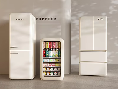 DAEWOO SANYO White Retro Double Door Refrigerators And Compact Transparent Door Freezer With Assorted Drinks 3d model