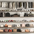 Stylish Clothes Display On Shelves With Assorted Shoes And Fashion Bags