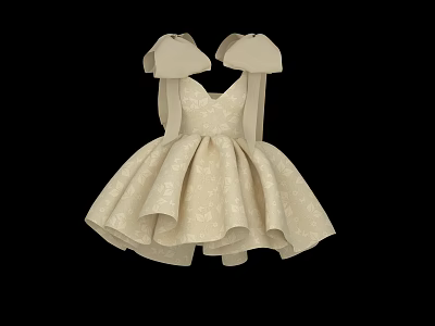 Elegant Beige Princess Dress With Large Bow Shoulders And Flared Textured Skirt 3d model