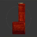 Elegant Red Wooden Storage Cabinet With Glass Doors Drawers And Top Containers