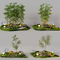 Decorative Plant Combinations With Bamboo Small Trees Purple Flowers Small Lights Stones And Green Moss