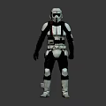 Sci Fi Character And Creature In White Helmet Black Armored Suit With Tactical Gear