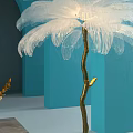 Elegant Feather Shaped Floor Lamp With Gold Base In Blue Arched Wall Space