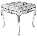 European Style Tufted Upholstered Stools With Wooden Legs And Gold Carvings