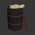 Black Household Barrel With Open Lid Filled With US Dollar Cash