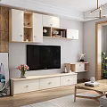 Modern White TV Stand With Drawers Flat Screen TV Wall Cabinets And Flower Vase