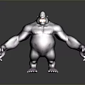 Fierce Gorilla 3D Model Standing Pose With Open Mouth Sharp Teeth Against Gray Background
