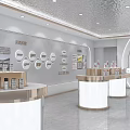 Bright Modern Display Space Interior With White Gold Podiums Curved Columns And Shelves