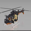 Detailed Helicopter 3D Model with Black Orange Color Rotor Blades Landing Gear and Cabin Windows