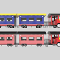Colorful Model Train Featuring Red Blue Carriages and Yellow Locomotive