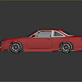 Red Modified Sports Car With Low Stance Black Wheels And Hood Vents