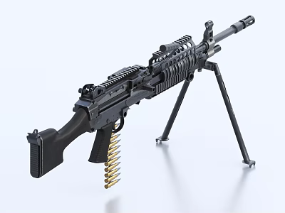 Black Tactical Rifle With Tripod Stand Magazine Golden Bullets And Tactical Components 3d model