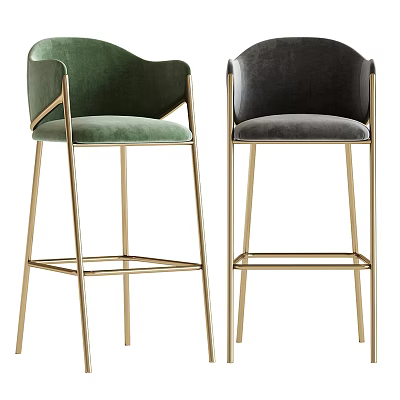 Modern Green And Gray Velvet Bar Stools With Gold Metal Legs Design 3d model