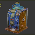 Vintage Slot Machine Blue And Wooden Design With Decorative Motifs Lever Buttons And Coin Slot