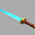 Glowing Blue Fantasy Sword With Red And Gold Ornate Hilt Design