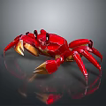 Red Mechanical Crab Character Design With Shiny Shell And Golden Claws 3d model