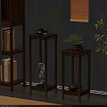 Wooden Flower Stands With Potted Plants And Decorative Items For Indoor Use