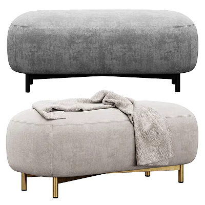 Modern Grey Velvet Ottoman With Gold Metal Legs And Throw Blanket 3d model