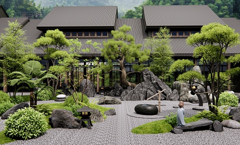 Kushi landscape Zen courtyard landscape rockery stone landscape stone pine tree landscape plant landscaping landscape sketch 3d model